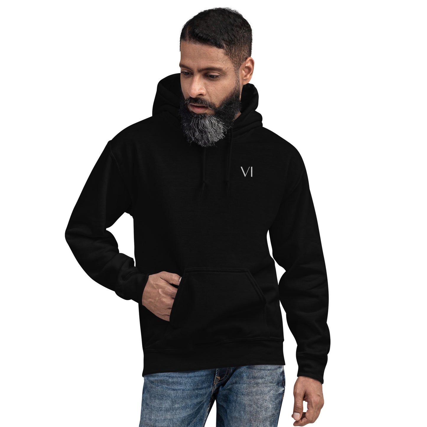 VI Embroidered Hoodie White Text