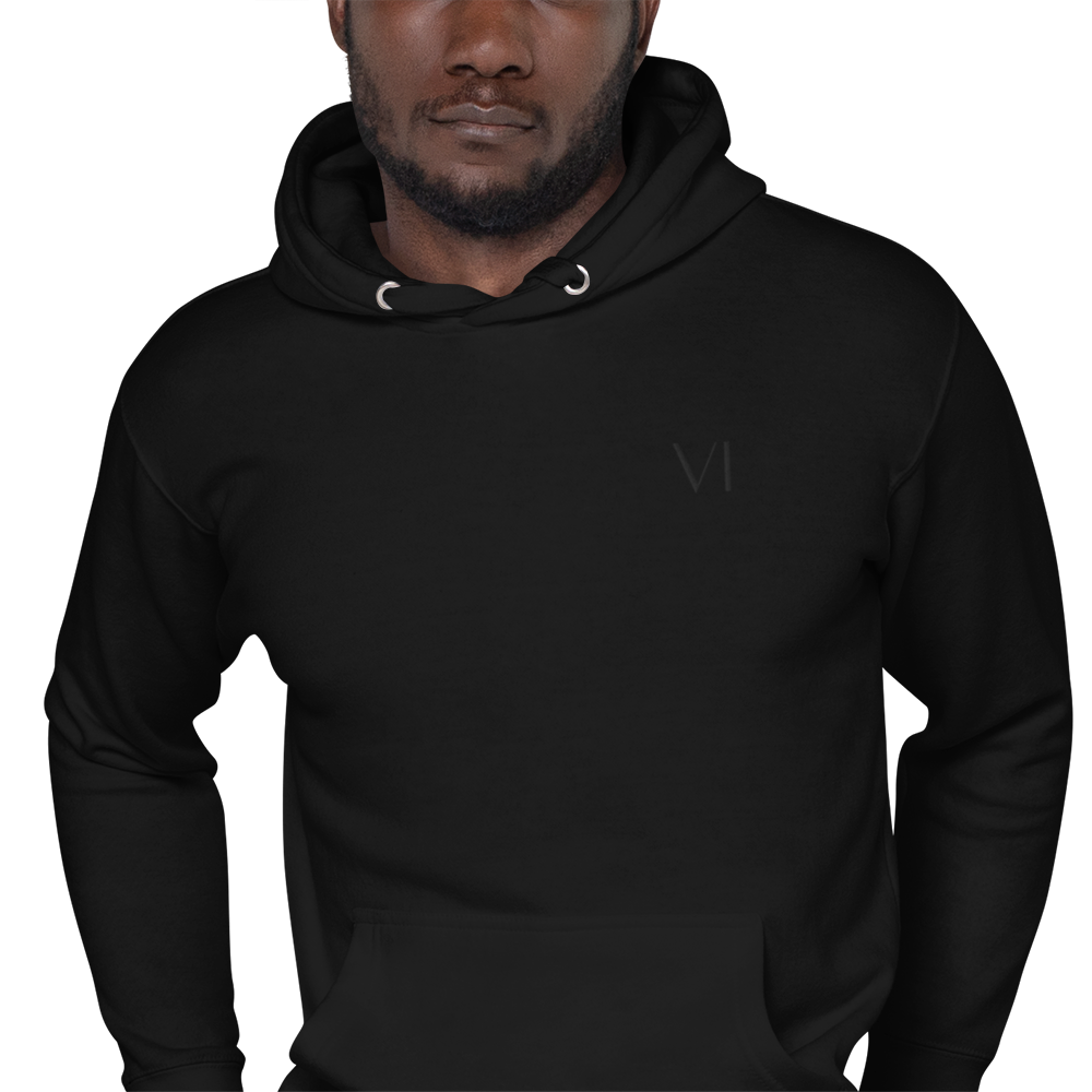 VI Embroidered Hoodie Black Text