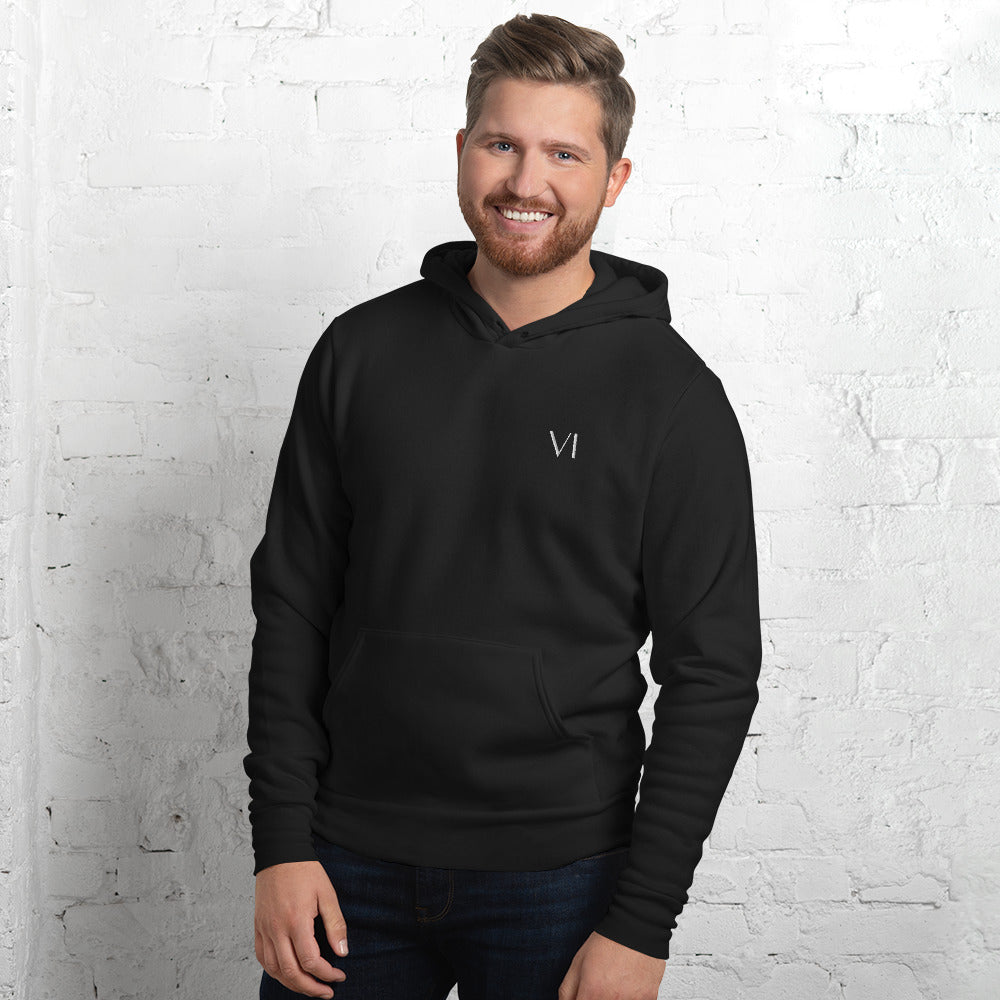 VI Embroidered Soft Hoodie White Text