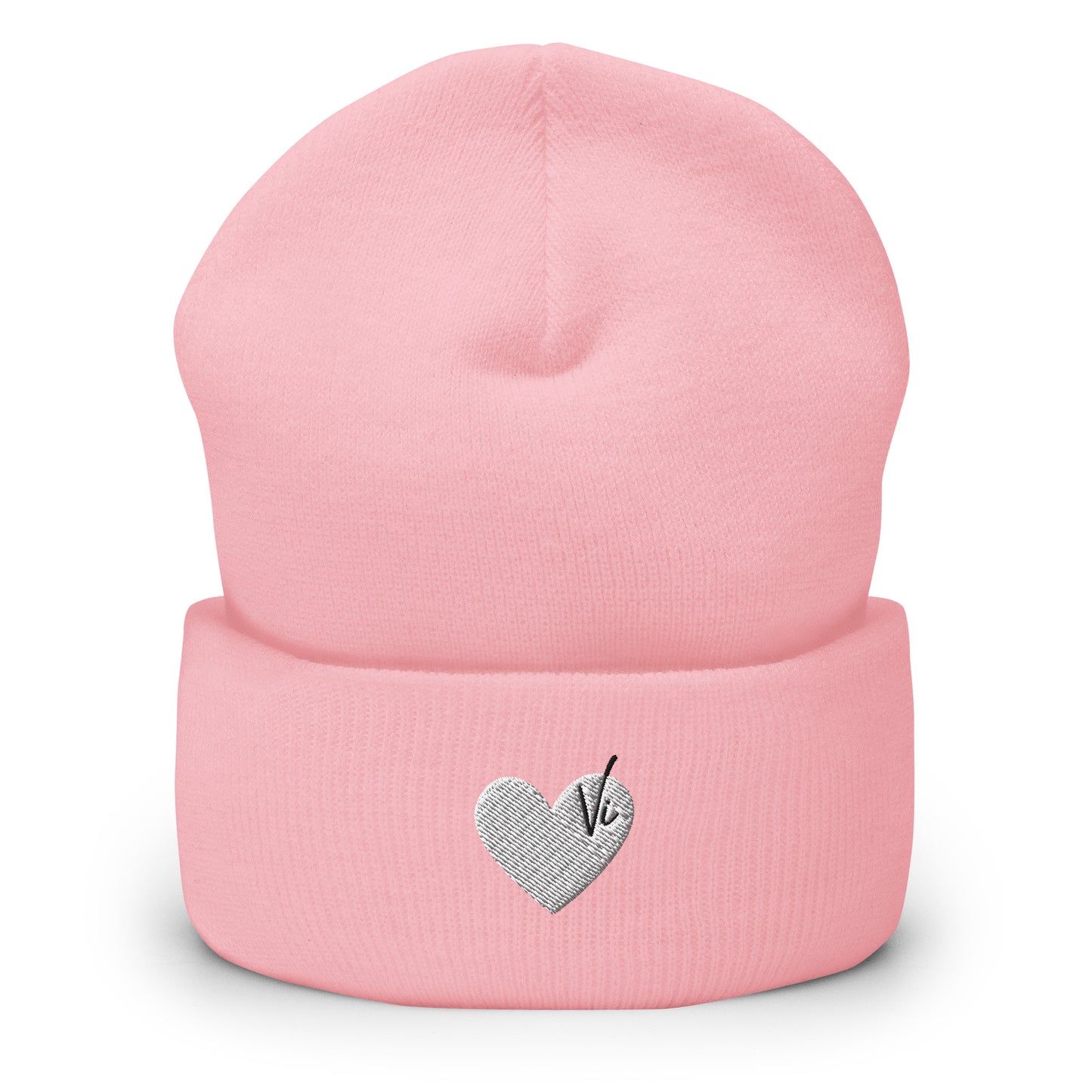 VI White Heart Beanie Pink