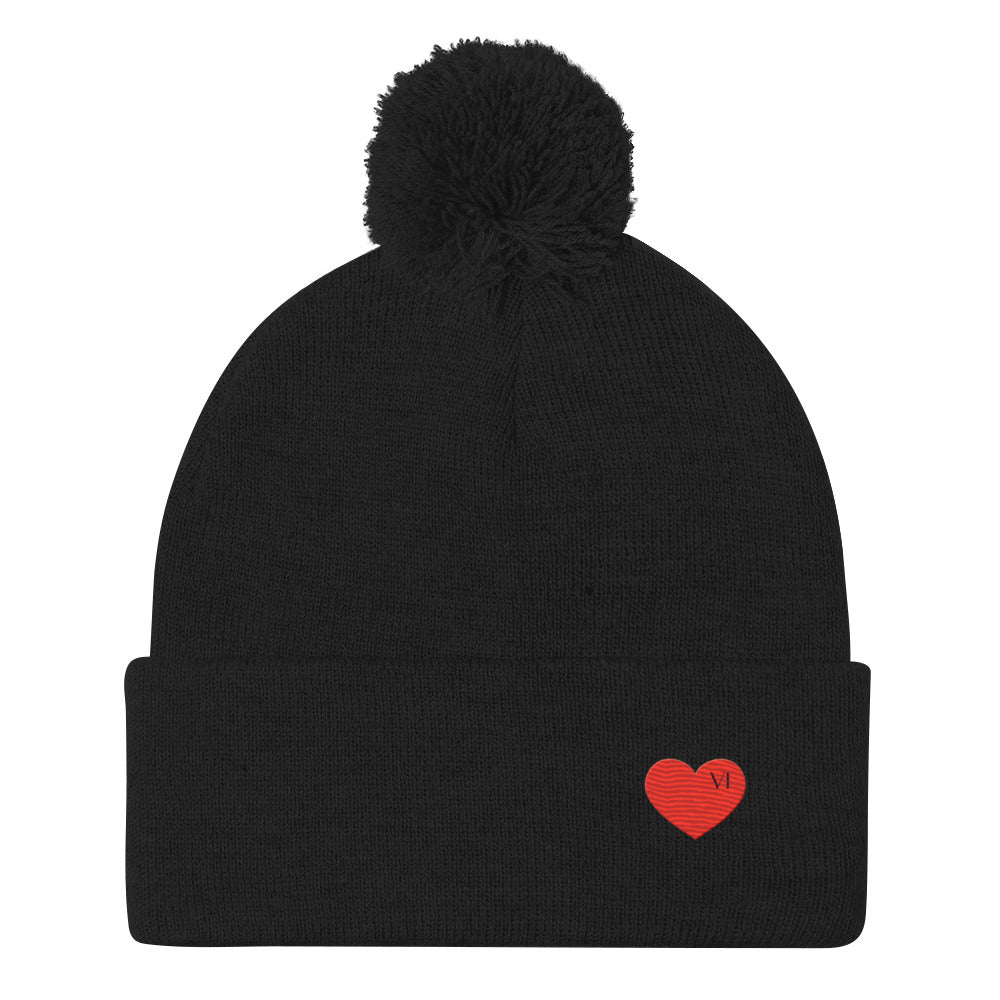 VI Heart Pom-Pom Beanie