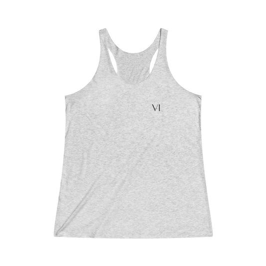 VI Racerback Tank Tri-blend White Text