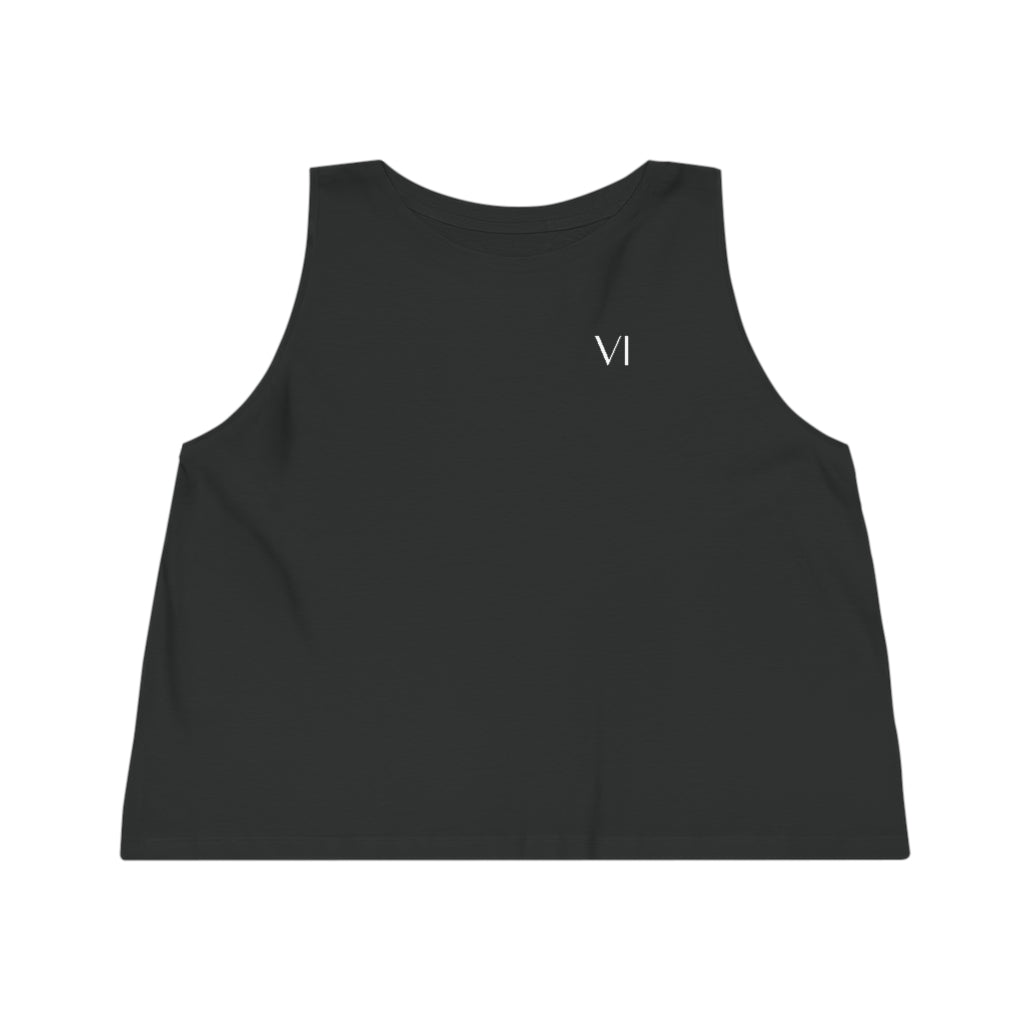 VI Cropped Tank Top White Text